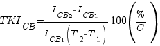 TKI_CB = {{I_CB2 - I_CB1}/{I_CB1(T_2 - T_1)}}100(%/C)